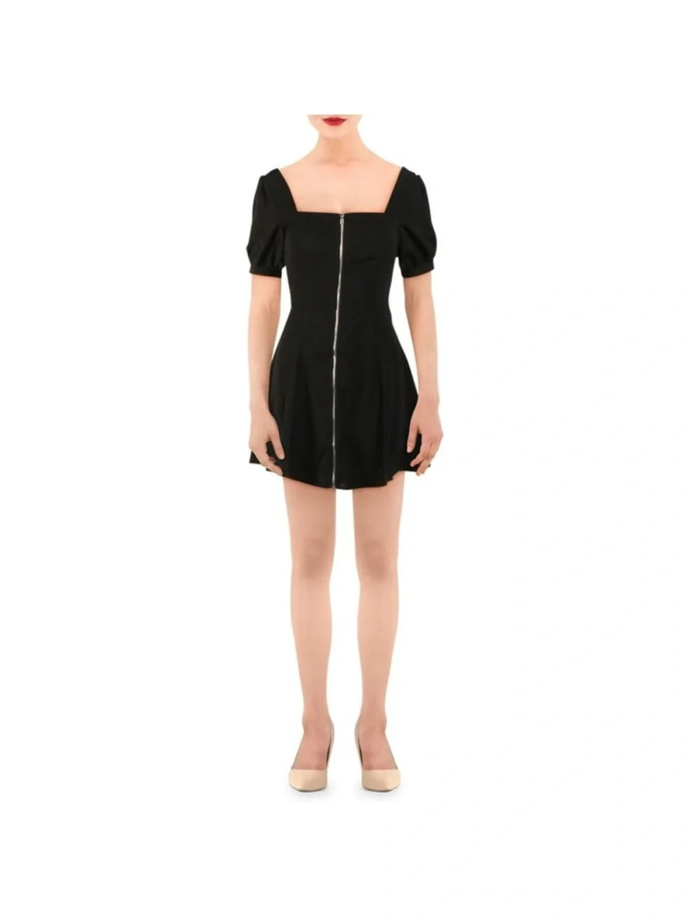Aqua Black Square-Neck Mini Dress‎ with Front Zip - Picture 3 of 8